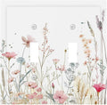 Watercolor Wildflower Pink Flower Plant Floral Decorative Switch Plates 2 Gang Double Toggle Outlet Light Switch Cover Wall Plate Electrical Faceplate for Bedroom Living Room Decor