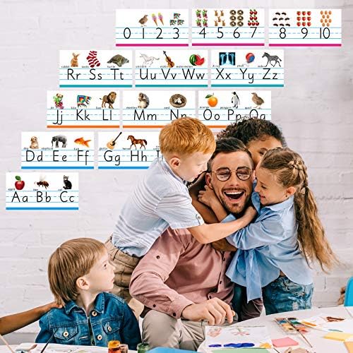 Zonon Alphabet & Number Bulletin Board Set – Manuscript ABC 0-10 Wall Decor, Pre-K/Kindergarten Classroom Decor, Back to School Learning Posters for Kids Playroom Nursery