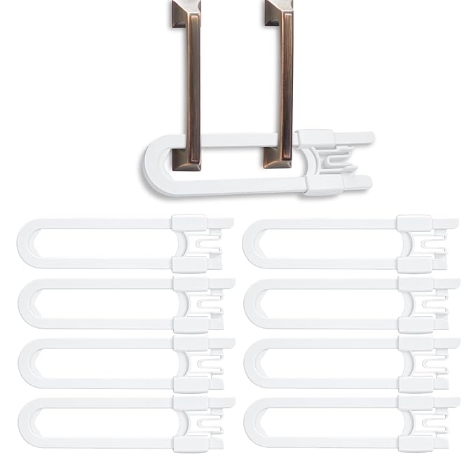 Vmaisi 8 Pack Baby Sliding Cabinet Locks - Adjustable U Shaped Child Safety Locks for Cabinets with Handles or Knobs, Childproof Latches for Kitchen Bathroom Storage Cupboards 8 Pack