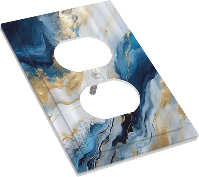 Abstract Blue Granite Luxury Watercolor Marble Texture Print 1 Gang Outlet Plate Decorative Single Duplex Wall Plate Covers Unique Electrical Receptacle Light Switch Cover Art Faceplate Switchplate