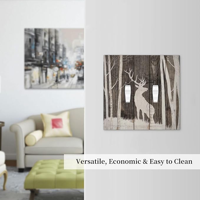 Vintage Wood Forest Deer Wildlife Animal Silhouette Decorative Switch Plates 2 Gang Double Toggle Outlet Light Switch Cover Wall Plate Electrical Faceplate for Farmhouse Home Decor
