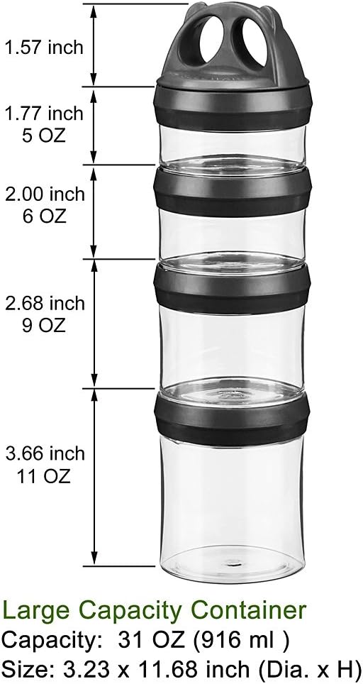 BeneLabel Stackable Food Storage Containers with Twist Lock System - BPA-Free Tritan Containers for Travel, Formula, Protein Powder, Snacks - Leakproof & Dishwasher Safe - 31 oz (Black)
