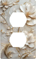 Decorative Art Light Switch Covers Elegant White and Gold Florals 1 Gang Single Duplex Outlet Wall Plate Switchplate Electrical Faceplate for Home Decor