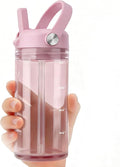 12oz Kids Water Bottle, BPA Free Thick Tritan Plastic Reusable, Clear Water Bottle with Straw, Leakproof Lid, Dishwasher Safe, Boy girl for School,Travel Pink