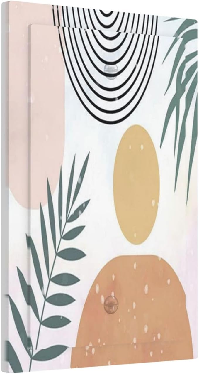 Light Switch Cover Plate Boho Mid Century Sun Leaves Wall Plate Cover 1 Gang Abstract Leaf Arch Blank No Device Decorative Outlet Covers Electrical Switchplate for Bathroom Home Decor