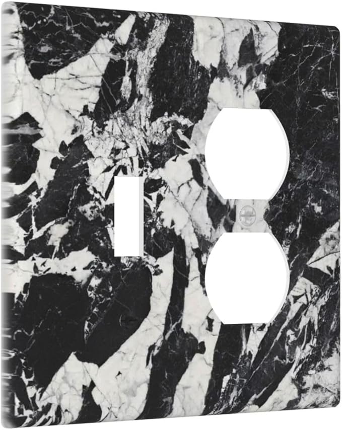 Black White Marble Abstract Luxury Wallplates 1 Toggle 1 Duplex Switch Plate Electrical GFCI Faceplate Decorative Light Switch Covers for Bathroom Kitchen Decor