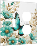 Decorative Outlet Covers Butterfly on Blue Daisy Flower Floral Golden Leaf 2 Gang Wall Plate Cover Single Toggle Duplex Combo Two Switch Light Switch Cover Plate Face Plate