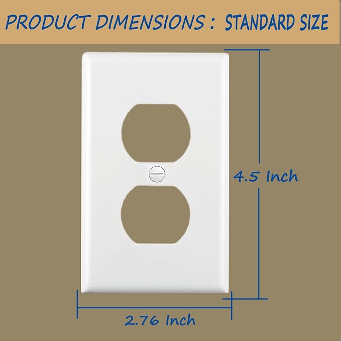 Outlet Covers Wall Plates -Duplex Outlet Covers, 1-Gang Standard Size Wall Plate for Outlets, Duplex Receptacle Wall Plate,Unbreakable Polycarbonate Thermoplastic,UL Listed (2-Pack,White)