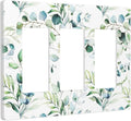 Decorative Eucalyptus Leaves Triple Decorator Light Switch Cover 3-Gang Screwless, Spring Summer Olive Green Sage Leaf Three Gang GFCI/Rocker Device Wallplate Electrical Faceplate Switchplate Dimmer