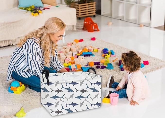 Essme Rectangular Kids Basket,Shark Baskets with Handles for Boys Room Decor,Toy Bins for Kids,Gifts Box,Shelf Basket,Toy Organizer(Shark)