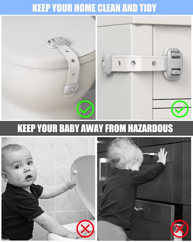 Fridge Locks,Refrigerator Door Lock,Child Proof Safety Cabinet Lock with Strong Adhesives,Fridge Locks for Kids,Adjustable Strap Multi-Purpose for Cabinet,Drawers,Freezer,Oven (2 Count (Pack of 1))