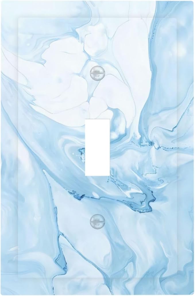 Navy Blue Sea Waves Spilled Ink Marble Simplicity Print Decorative Light Switch Cover 1 Gang Single Toggle Device Electrical Faceplate Switchplates Decorator Outlet Wall Plate for Bathroom Living Room