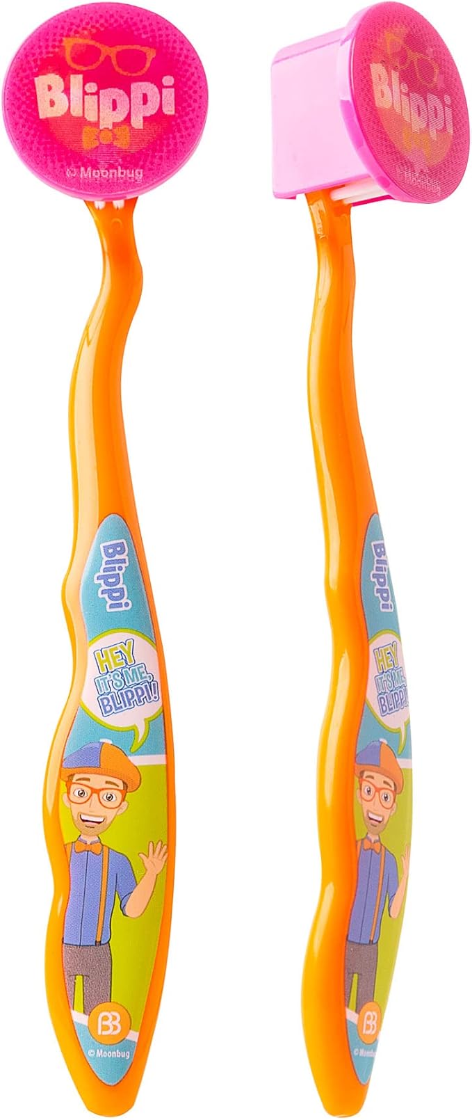 Brush Buddies Blippi Kids Toothbrushes Kit Manual Toothbrushes for Kids Toddlers 2+ Years Travel Toothbrush Kit with Cover Cup 3PC Soft Bristles Rounded Head Easy Grip Anti Slip Handle Oral Care Set