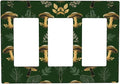 Decorative Outlet Covers Cute Gold Mushtroom Green Plant Leaf 3 Gang Light Switch Cover Plate Triple Rocker Wall Plates for Electrical Outlets Switch Plate Covers for Bedroom Home Decor