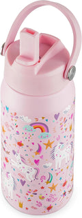 OLDLEY kids Water Bottle - 18oz Insulated Stainless Steel - Wide Straw Lid, Non Spill, Leakproof, Kids Water Bottle for School,Unicorn