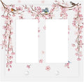 Pink Cherry Blossom Flower Vine Floral Tree Branch Birds Decorative Outlet Covers 2 Gang Double GFCI Rocker Electrical Wall Panels Light Switch Cover Plate for Bedroom Living Room Decor