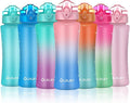 OLDLEY Kids Water Bottle with Straw 15 oz BPA-Free Leak-Proof Motivational Water Bottles with Time Marker for School Sports Travel Gym, Easy to Use for Girls Goys, 1 Straw Lid, Candy Pink/Blueberry
