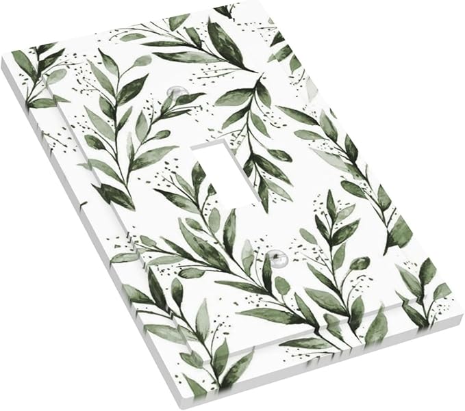 Green Leaf Olive Leaf Sage Floral Decorative Light Switch Cover 1 Gang Single Toggle Device Electrical Faceplate Switchplates Decorator Outlet Wall Plate for Bedroom Living Room Decor