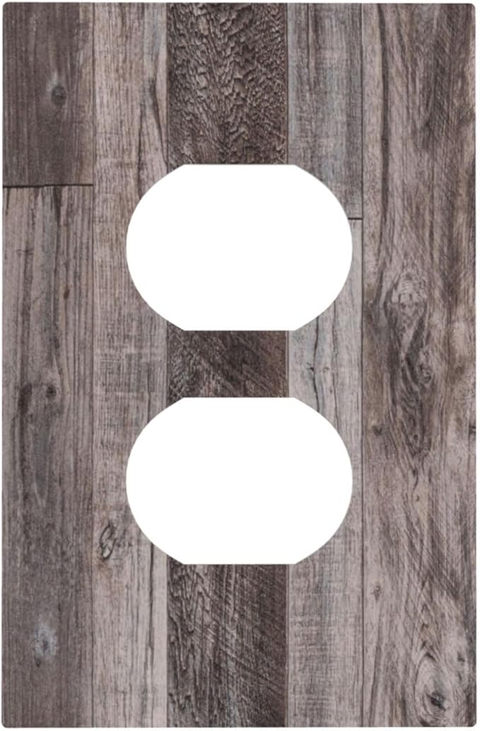Outlet Covers Rustic Dark Grey Wood Retro Country Wooden 1 Gang Duplex Light Switch Cover Decorative Switch Plates Electrical Receptacle Faceplate Wall Plate for Farmhouse Cabin Decor