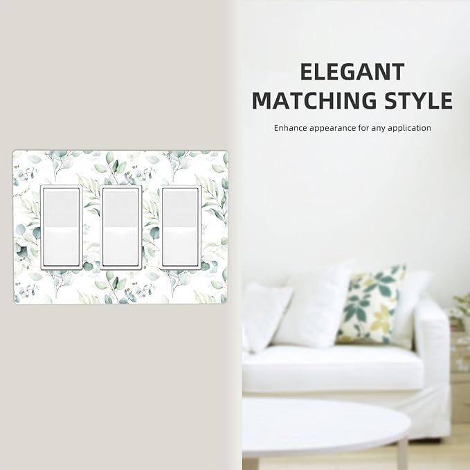 Green Eucalyptus Leaf 3 Gang Triple Rocker/Decorator Light Switch Wall Plate Cover Decorative Gfci Electrical Faceplate Switchplate Room Decorate