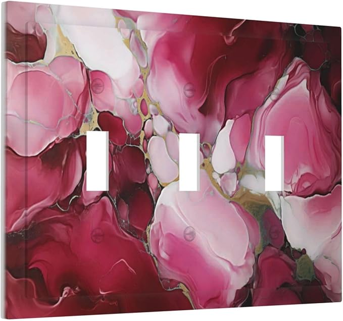 Decorative Light Switch Cover Plate Abstract Luxury Red Gold Marble Textures 3 Gang Wall Plate Oversized Triple Toggle Switch Cover Plate Jumbo Electrical Face Plate for Bedroom Decor