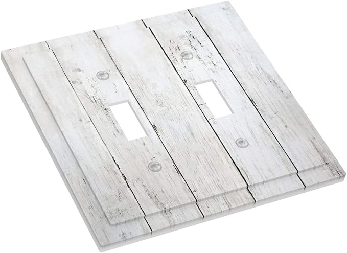 Modern Rustic Wood White Oak Print Decorative Switch Plates 2 Gang Double Toggle Outlet Light Switch Cover Wall Plate Electrical Faceplate for Farmhouse Home Decor