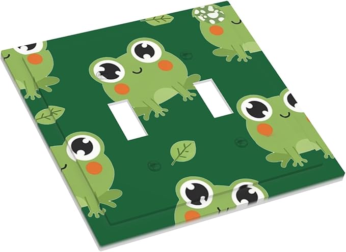 Cute Green Frogs Double Toggle Switch Cover - 2-Gang Standard US Size Whimsical Froggy Friends Light Switch Covers, Playful Amphibian for Boys & Girls Room Decor