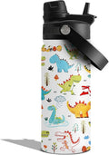 Insulated Water Bottle 18oz, Dinosaur Water Bottle with 2-in-1 Straw and Spout Lid, White Dinosaur Cup Leakproof, Cute Dinosaurs Cup for Dinosaurs Lover, Birthday Gift Ideal for Women Man
