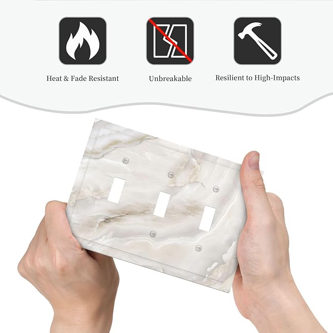 Abstract Luxury White Marble Texture Decorative Switch Plates 3 Gang Wall Plate Triple Toggle Light Switch Cover Faceplate Electrical Wall Panels for Bathroom Kitchen Living Room Decor