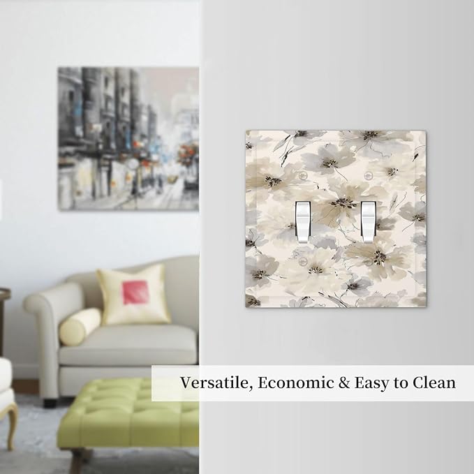 Decorative Switch Plate Covers Beige Flower Watercolor Flower 2 Gang Double Toggle Light Switch Cover Plate Electrical Wall Plate Outlet Cover Outlet Light Switch Cover for Bedroom Home Decor