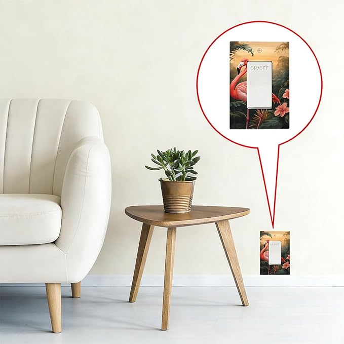 Tropical Flamingo Jungle Paradise Single Rocker Switch Cover - 1-Gang Standard US Size Exotic Jungle Escape Light Switch Covers for Bathroom Decor