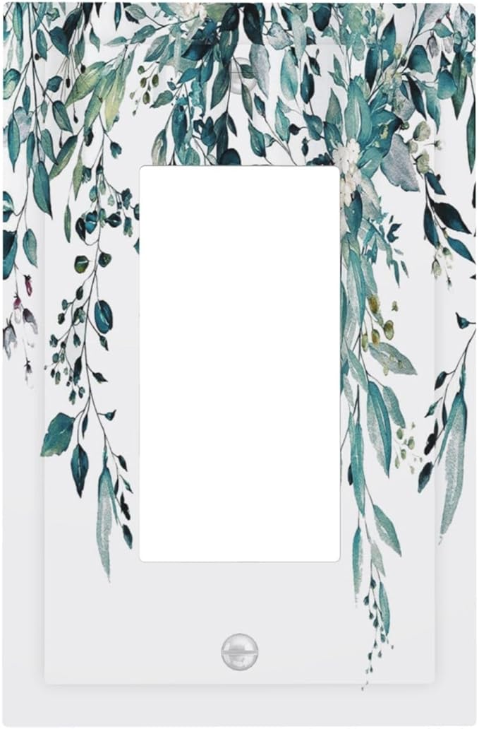 Decorative Outlet Covers Green Eucalyptus Boho Olive Leaves Country Unique 1 Gang Single Decora GFCI Device Light Switch Covers Plate 1 Rocker Wall Plate Jumbo Switch Plate Cover