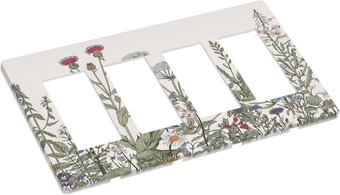 Vintage Colorful Wild Flower Floral 4 Gang Quad Rocker/GFCI/Decorator Light Switch Cover Plate Decorative Electric Faceplate Decorative Switchplate Screwless