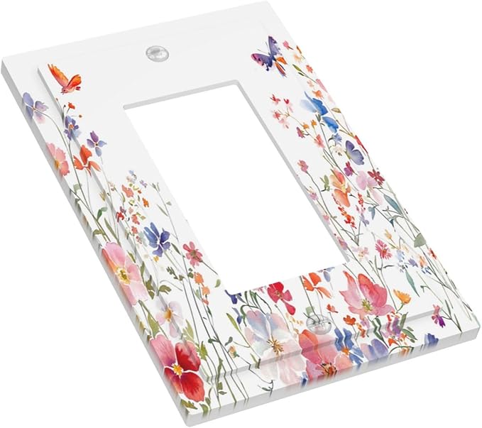 Colorful Flower Watercolor Floral Butterfly Bird Decorative Outlet Covers 1 Gang Single Rocker Light Switch Cover Plate Wall Plates GFCI Faceplate for Bedroom Living Room Decor