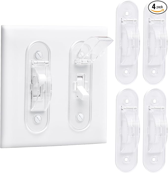 Wall Switch Guard, Childproof Light Switch Cover Guard | Toggle Style | Light Switch Protection | Lock Toggle Switch in On or Off Position | 4 Pack, Clear