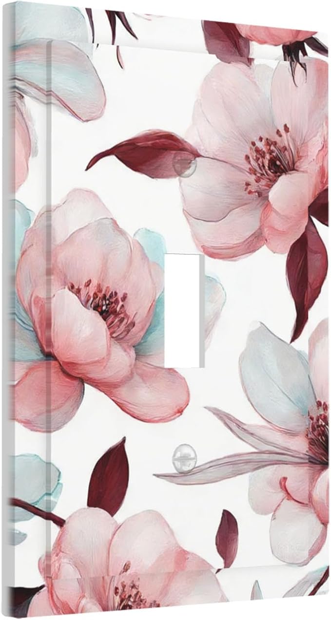 Watercolor Pink Cherry Blossom & Floral Burst 1-Gang Toggle Light Switch Plate, Romantic Floral Decorative Wall Plate for Bathroom Bedroom Vanity