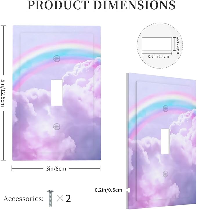Rainbow in the Clouds Single Toggle Wall Plates Pink Art Panel 1 Gang Light Switch Cover Purple Cloud Switchplate Covers Decorative Cute Dimmer for Bedroom Kidroom Nursery Decor