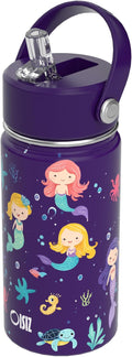 OISIZ Kids Water Bottle with Straw Lid 14oz, Vacuum Insulated 316 Stainless Steel Water Bottles for Kids for School, Leakproof Water Bottle, BPA Free and Keep Cold for 24 Hours