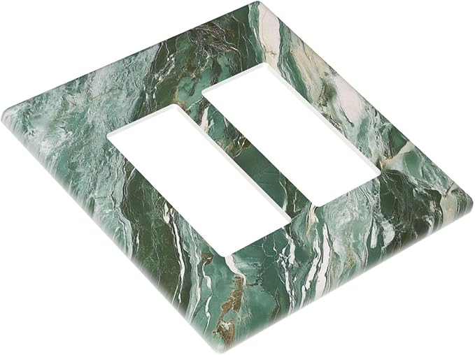Decorative Outlet Covers with Modern Luxury Green Marble Texture Design 2 Gang Wall Plate Double Rocker Light Switch Cover Switch Plate Cover for Kitchen Bathroom Decor