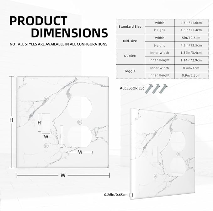 Luxurious White Marble Abstract Print Wallplates 1 Toggle 1 Duplex Switch Plate Electrical GFCI Faceplate Decorative Light Switch Covers for Bathroom Kitchen Bedroom Decor