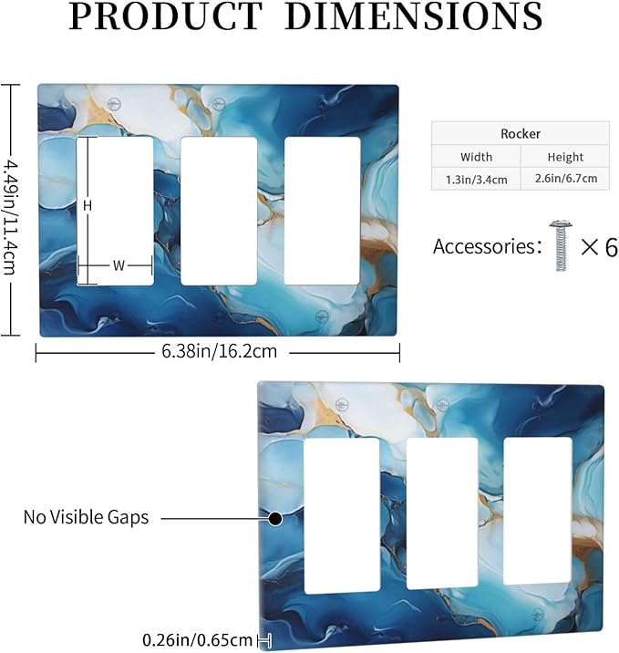 Decorative Outlet Covers Artistic Abstract Blue Marble Gold Line Painted 3 Gang Wall Plate Triple Rocker Switch Light Switch Plate Covers Jumbo Electrical GFCI Switch Cover Plate