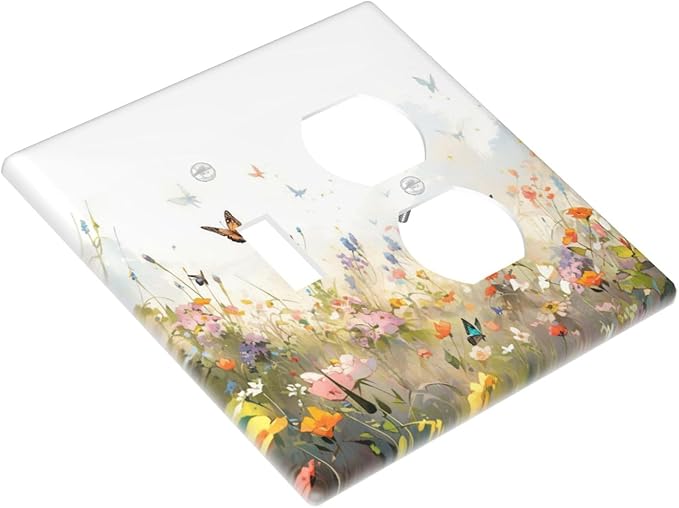 Wildflowers Watercolor Floral Colorful Butterfly Wallplates 1 Toggle 1 Duplex Switch Plate Electrical GFCI Faceplate Decorative Light Switch Covers for Farmhouse Bed Room Decor