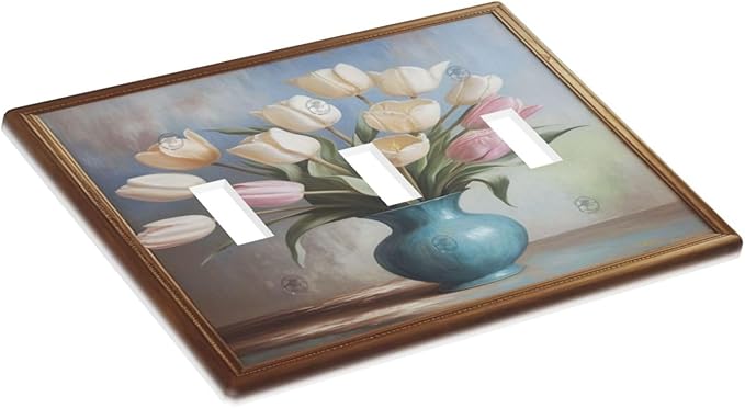Decorative Art Light Switch Covers Tulips In Vase Walk 3 Gang Triple Toggle Wall Plate Decorative Switch plate Electrical Faceplate for Home Decor