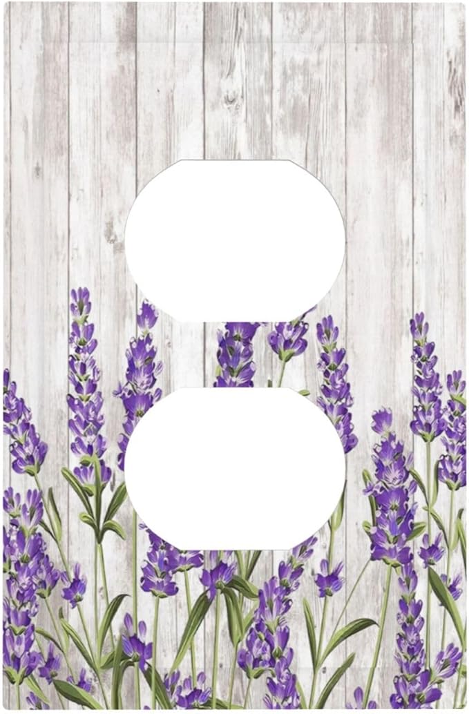 Purple Lavender Rustic Wooden Flowers Floral Plant Outlet Covers 1 Gang Duplex Light Switch Cover Decorative Switch Plates Electrical Receptacle Faceplate Wall Plate for Farmhouse Living Room Decor