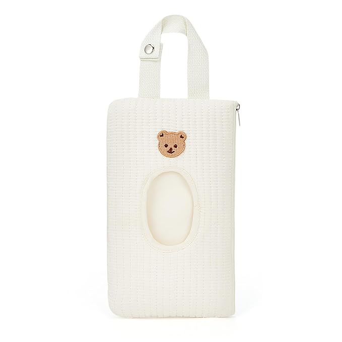 Quilted Baby Wipe Holder Quilted Wipe Pouch Portable Hanging Floral Wet Wipes Bag for Car, Stroller