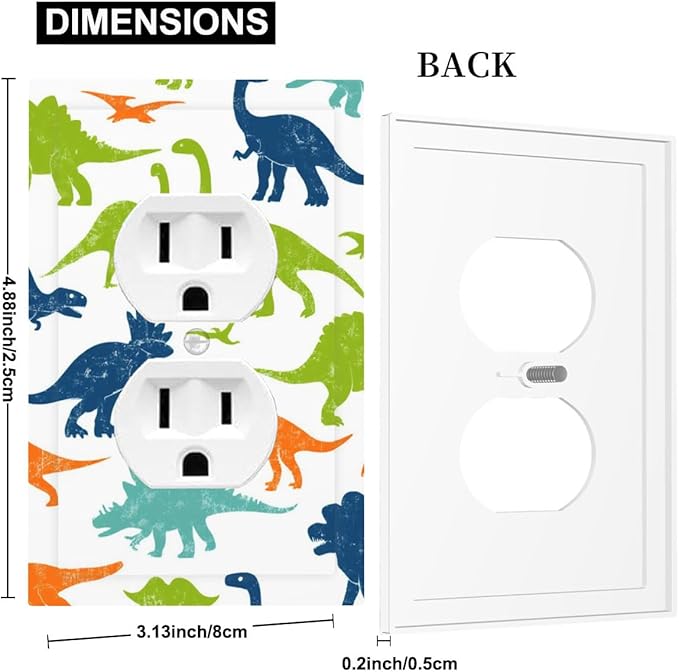 Colorful Dinosaur Duplex Wall Plate - 1-Gang Standard US Size Playful Dino Friends Outlet Covers for Teen Boys Bedroom Playroom Decor
