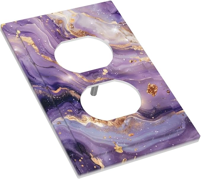 Luxury Marble Texture Purple And Gold Abstract Print Outlet Covers 1 Gang Duplex Light Switch Cover Decorative Switch Plates Electrical Receptacle Faceplate Wall Plate for Bathroom Home Decor