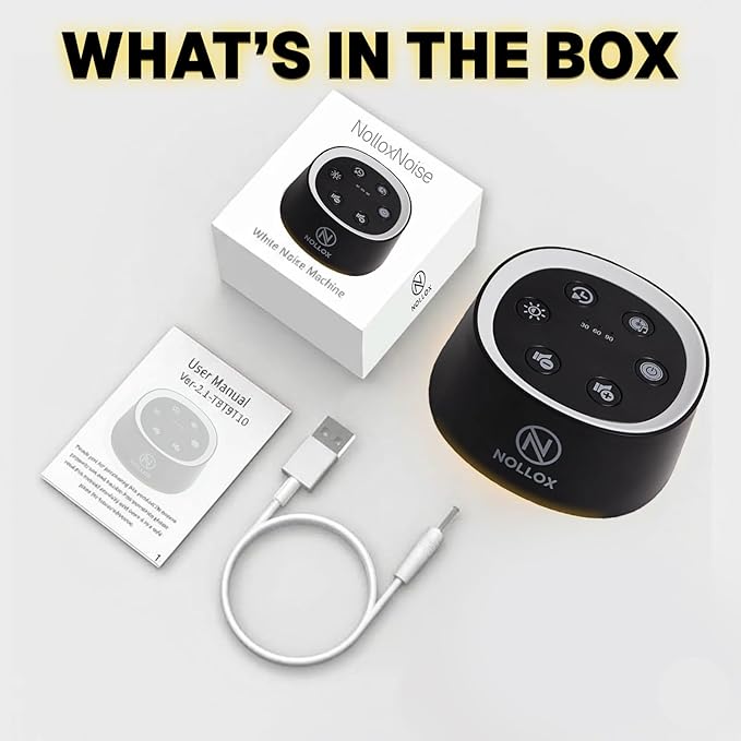 White Noise Machine for Baby Kids & Adults 24 Soothing Sounds Cry Sensor Night Light Rechargeable via Type-C Timer & Memory Portable Sleep Sound Device
