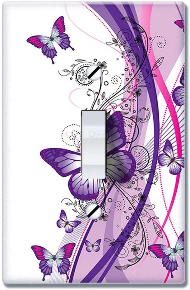 WIRESTER Single Gang Toggle Light Switch Plate/Wall Plate Cover - 2 Tone Purple Butterfly