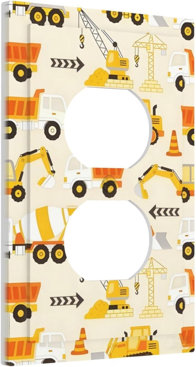 Decorative Outlet Covers Construction Vehicle Yellow Trucks Diggers 1 Gang Duplex Light Switch Cover Plate Unique Wall Plates for Electrical Outlets Switch Plate Covers for Home Decor